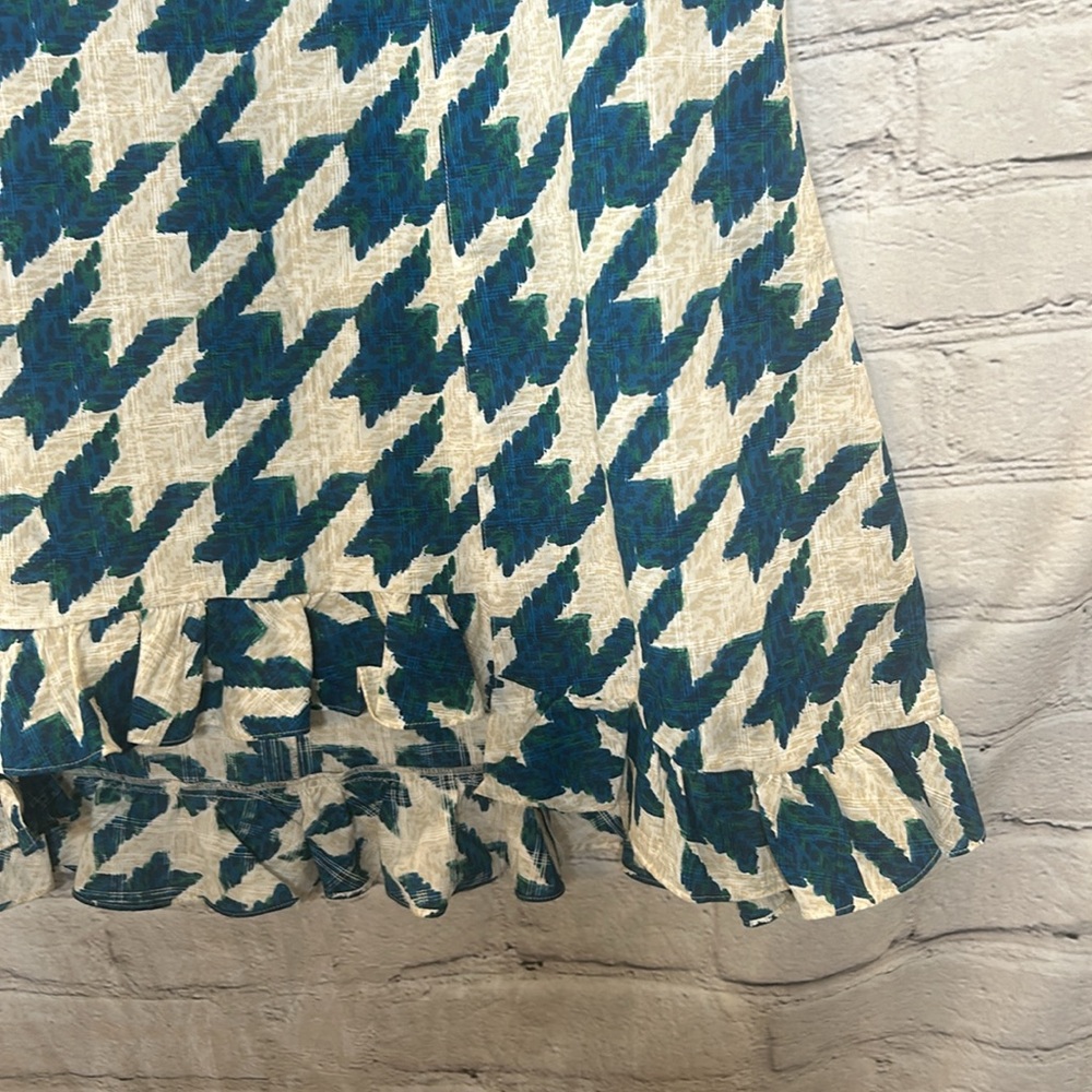 Coach Teal Blue Cream Houndstooth Ruffle Dress Size 2 Brand New W/Tags - Picture 8 of 16